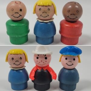 VTG Fisher-Price Wooden Little People‎ Lot Firefighter Police Boys Girls 1970s